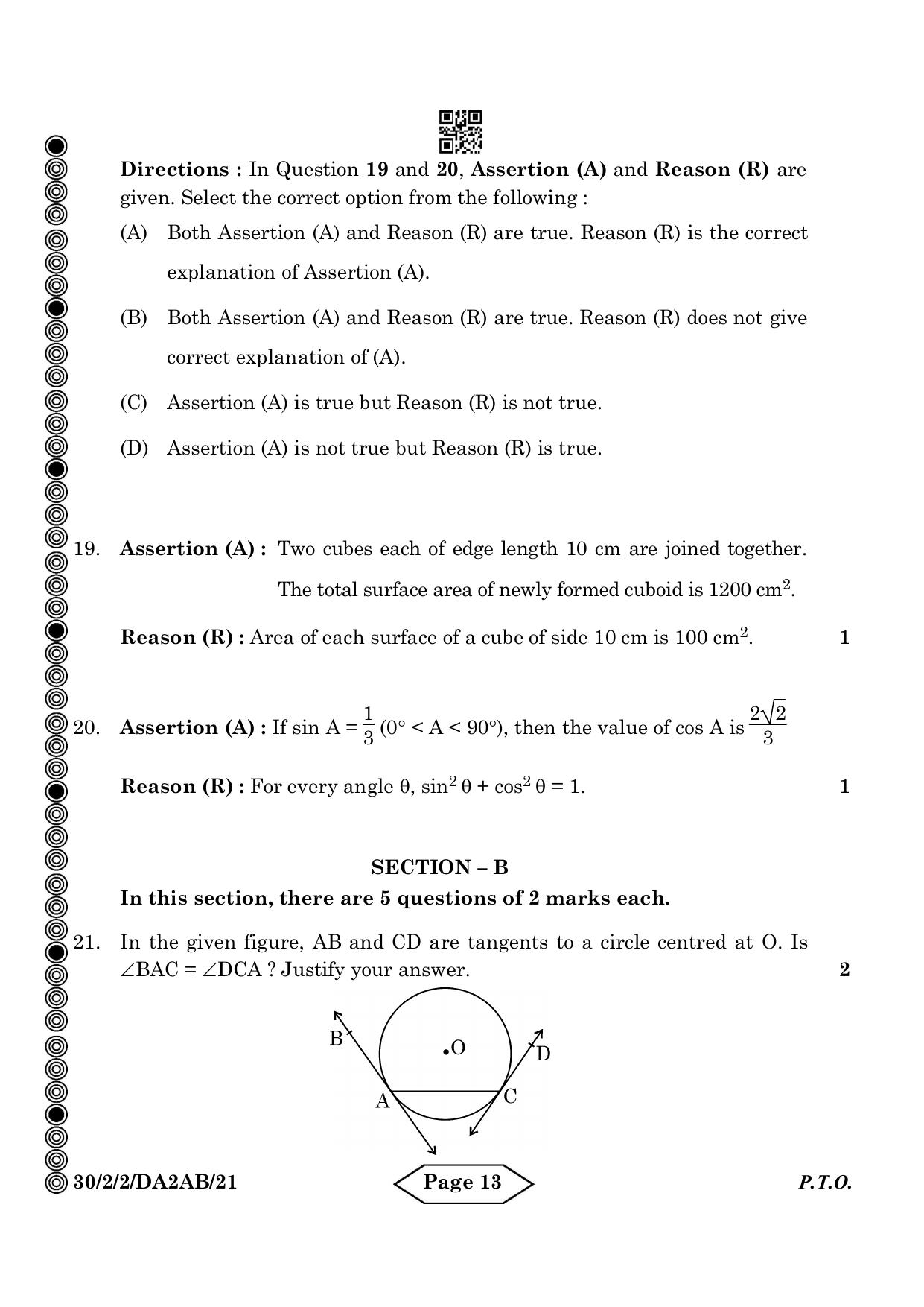 CBSE Class 10 30-2-2 Mathematics Standard 2024 Question Paper - Page 13