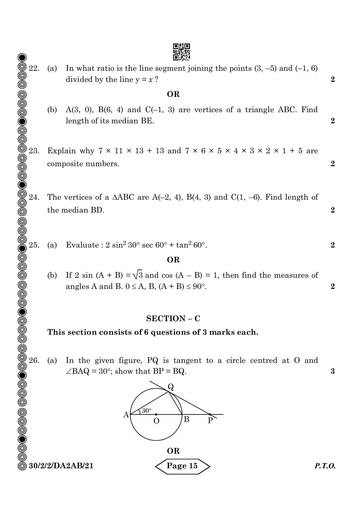 CBSE Class 10 30-2-2 Mathematics Standard 2024 Question Paper - Page 15