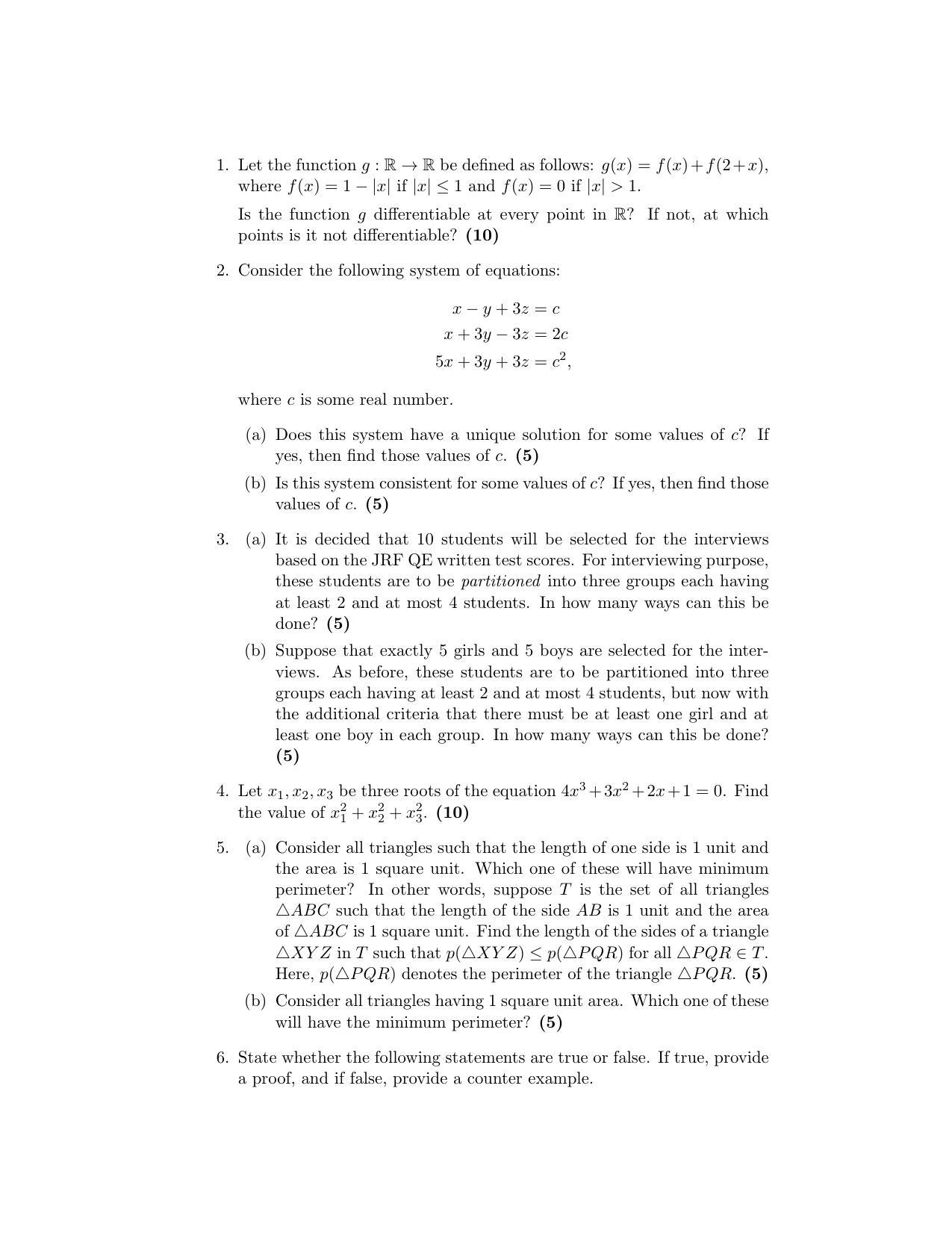 ISI Admission Test JRF in Quantitative Economics QEA 2020 Sample Paper - Page 1