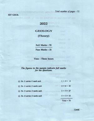 AHSEC Class 12 Geology Question Papers 2022