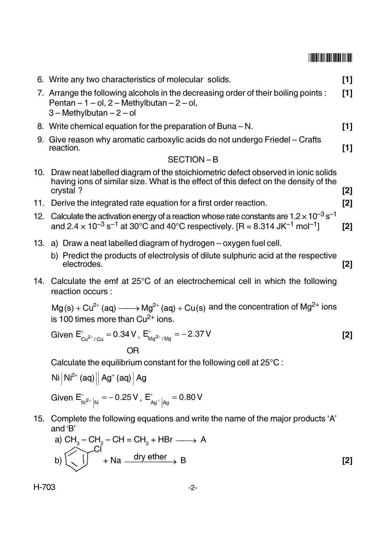 Goa Board Class 12 Chemistry 703 New Pattern (June 2018) Question Paper - Page 2
