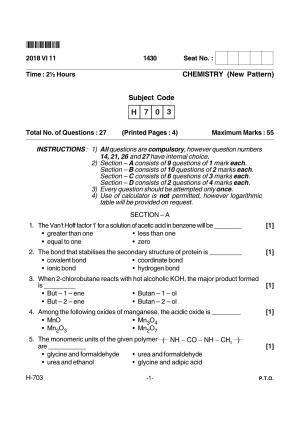 Goa Board Class 12 Chemistry 703 New Pattern (June 2018) Question Paper
