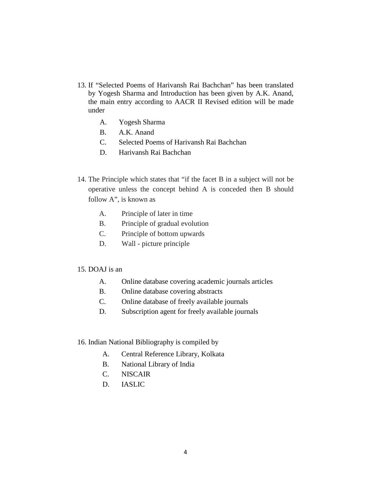 ISI Admission Test JRF in Library and Information Science LIA 2018 Sample Paper - Page 4