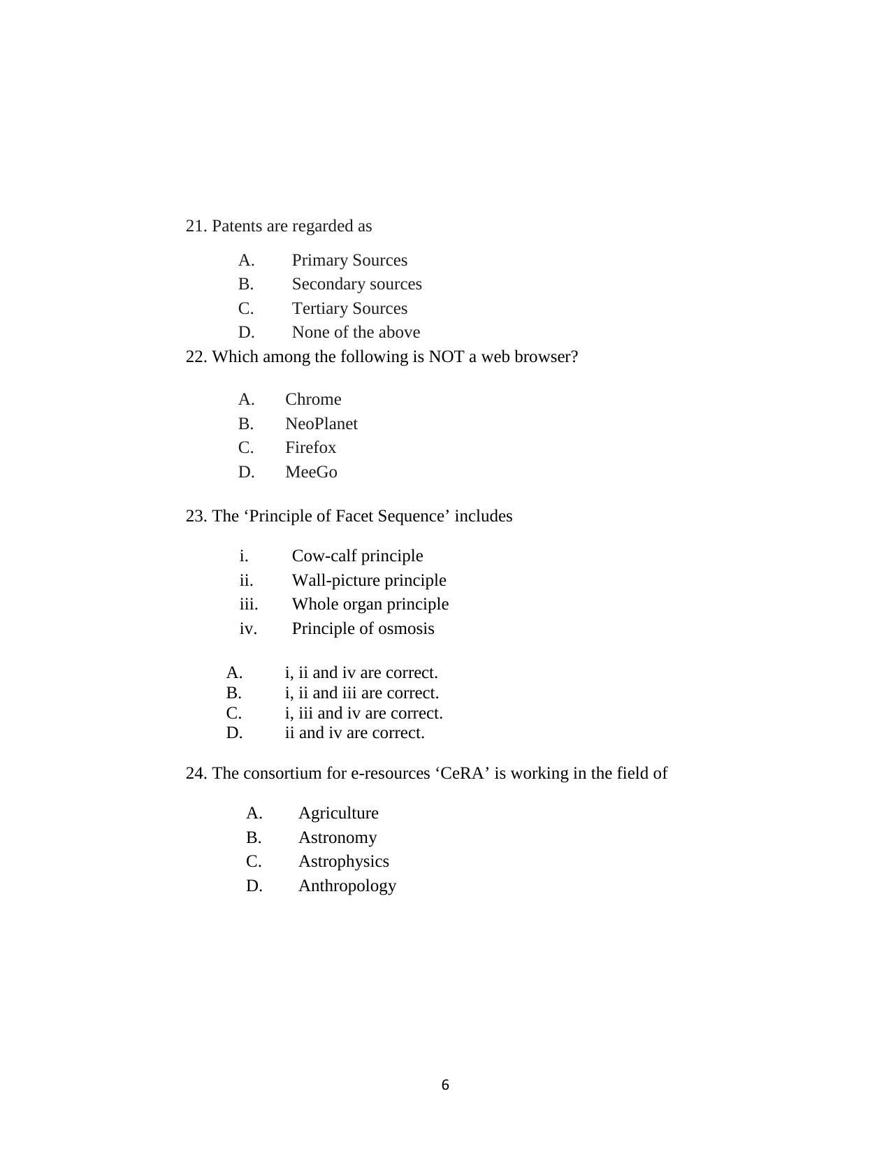 ISI Admission Test JRF in Library and Information Science LIA 2018 Sample Paper - Page 6