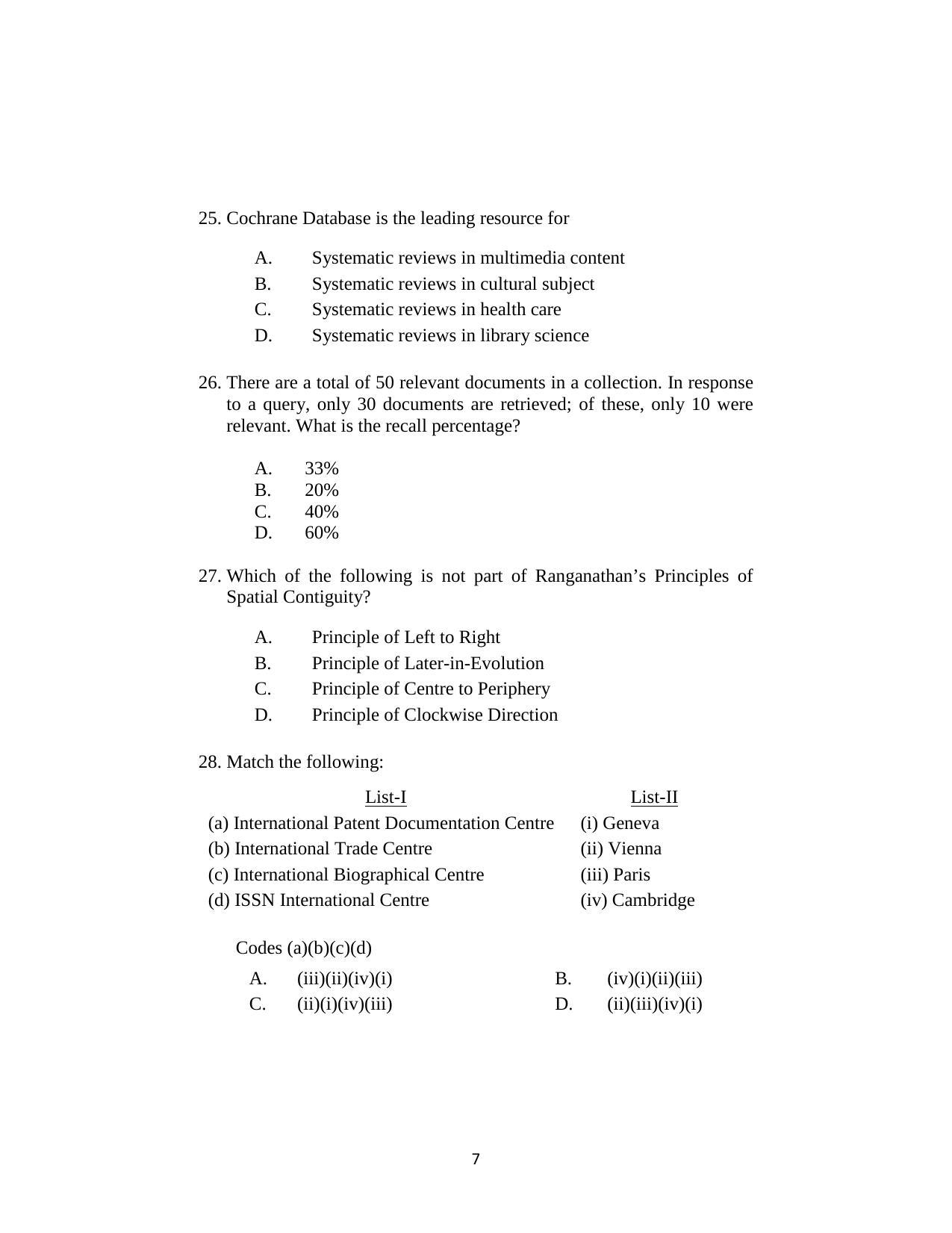 ISI Admission Test JRF in Library and Information Science LIA 2018 Sample Paper - Page 7