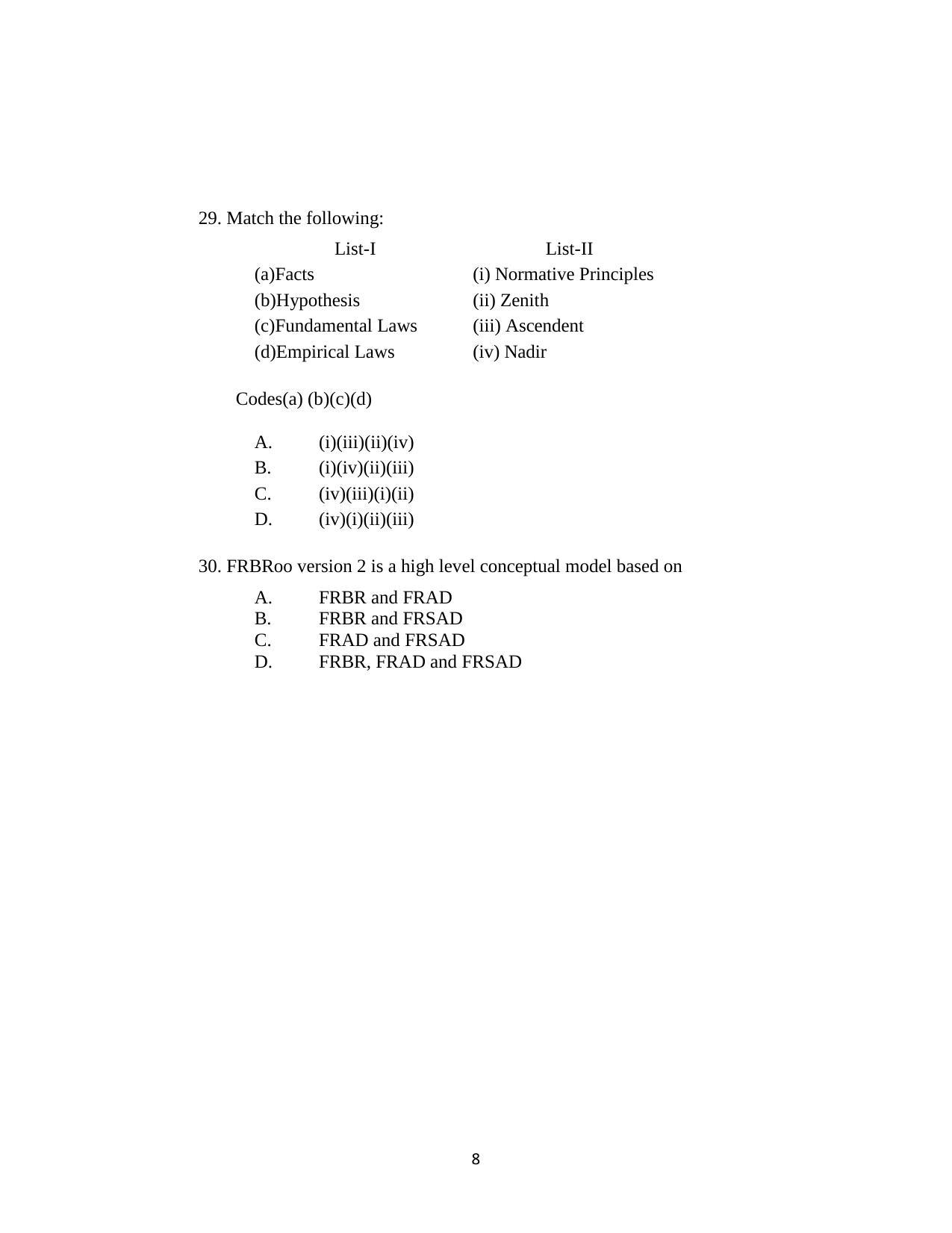 ISI Admission Test JRF in Library and Information Science LIA 2018 Sample Paper - Page 8