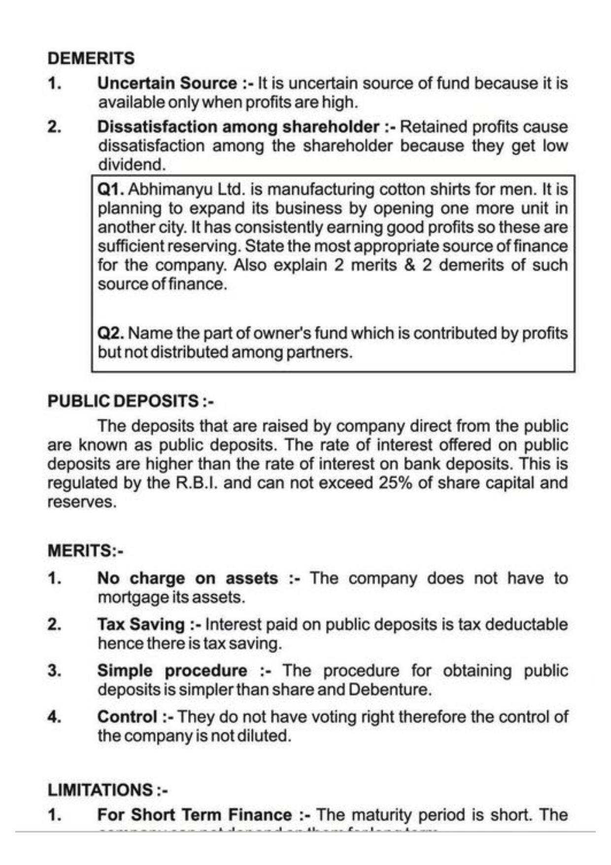 Class 11 Notes, Question & Practice Paper - Business Studies (Topic 7 : Sources Of Business Finance) - Page 8