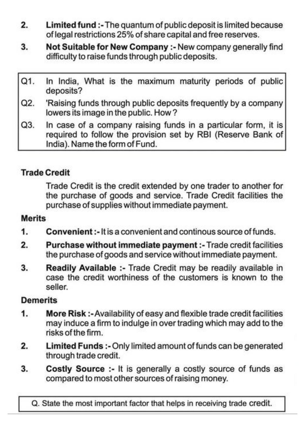 Class 11 Notes, Question & Practice Paper - Business Studies (Topic 7 : Sources Of Business Finance) - Page 9