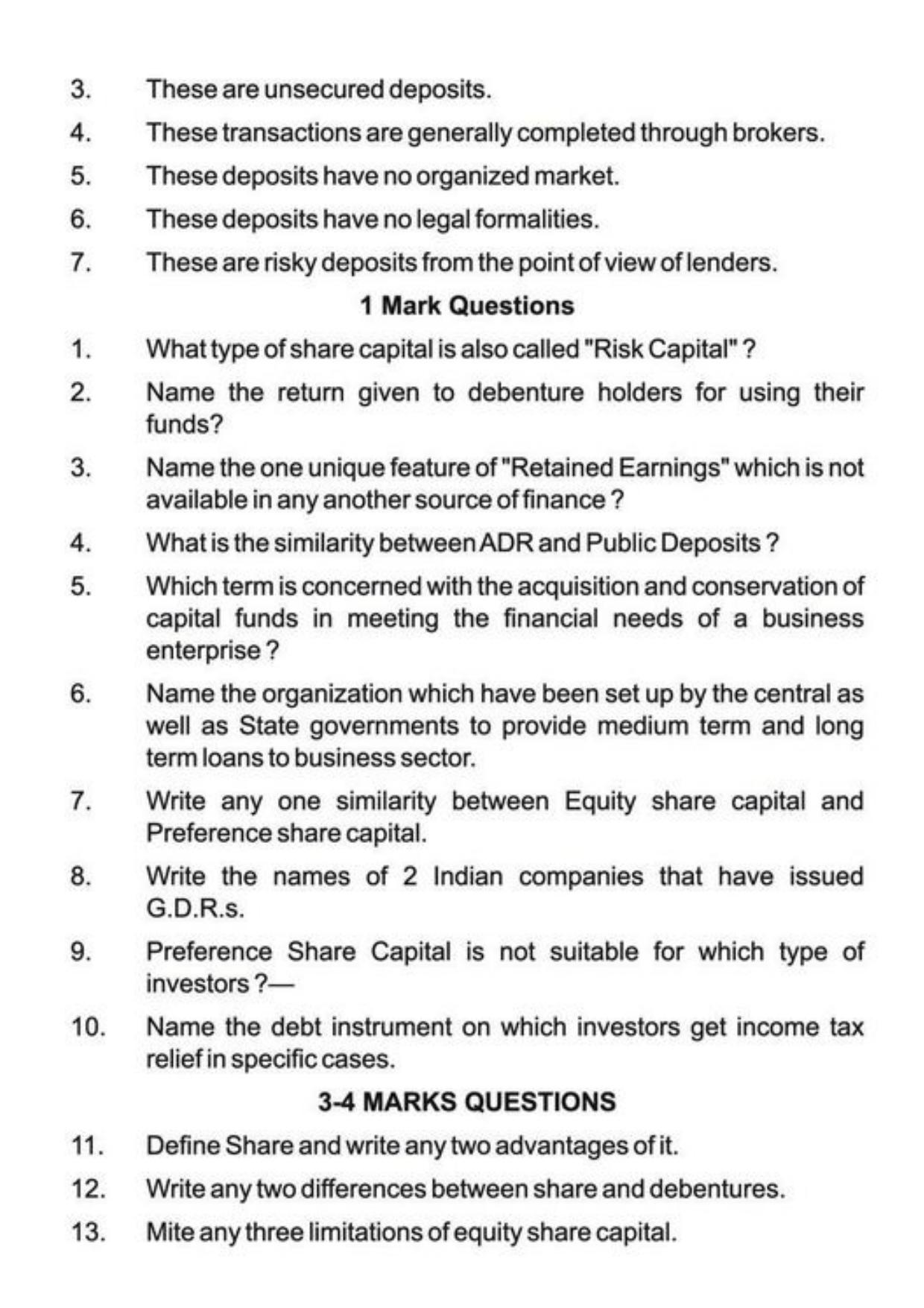 Class 11 Notes, Question & Practice Paper - Business Studies (Topic 7 : Sources Of Business Finance) - Page 14