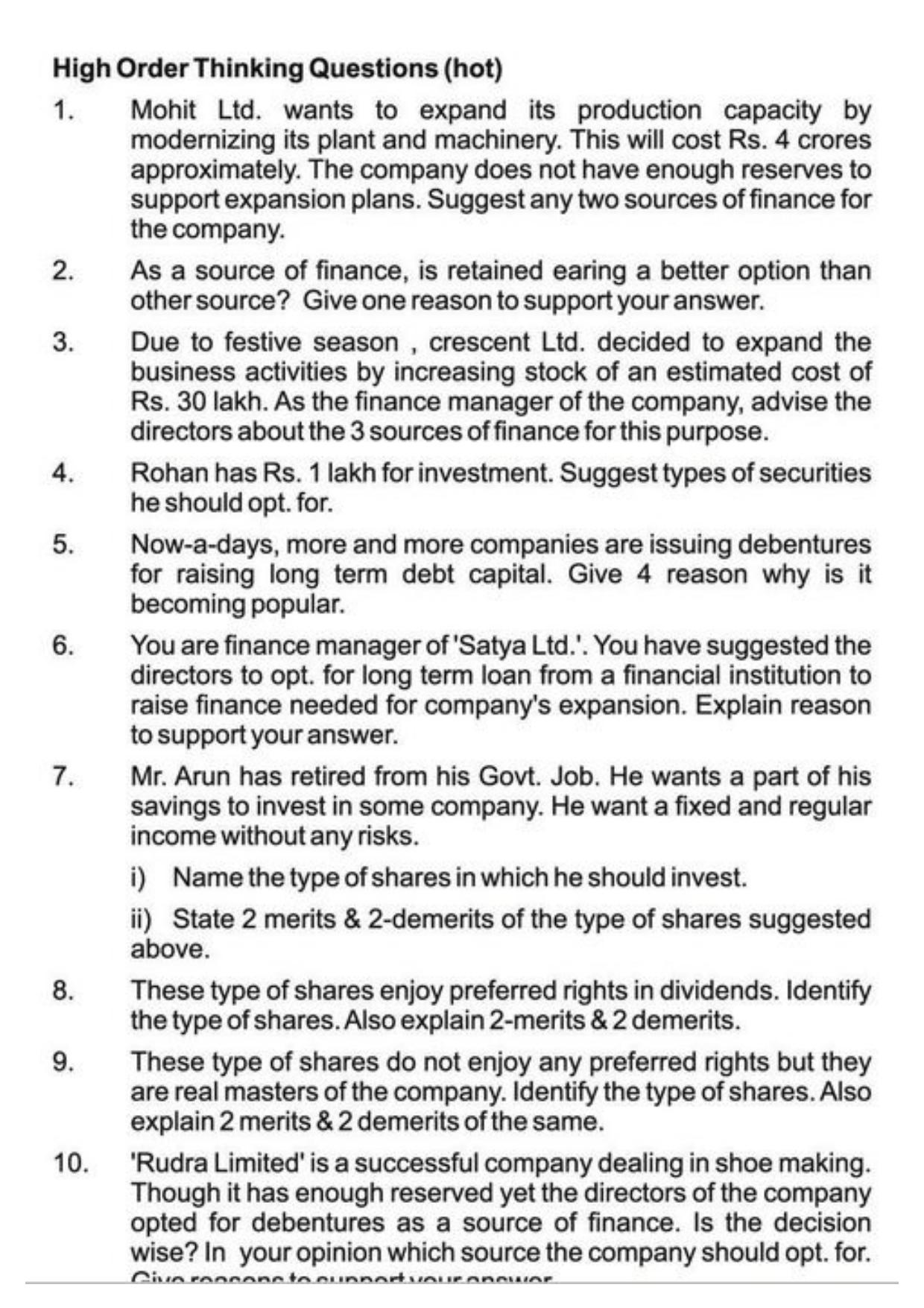 Class 11 Notes, Question & Practice Paper - Business Studies (Topic 7 : Sources Of Business Finance) - Page 16