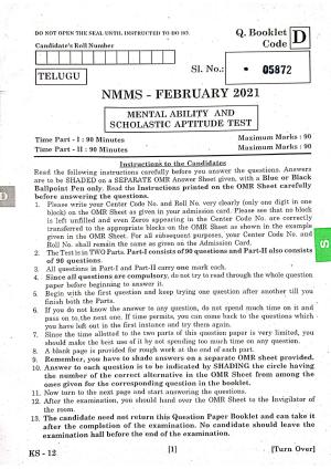 NMMS Feb 2021 - Booklet Code-D (Telugu Medium)