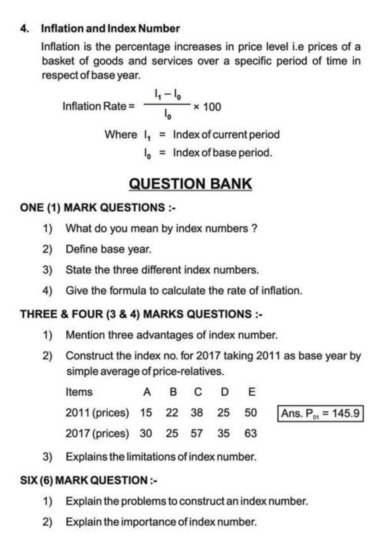 Class 11 Notes, Question & Practice Paper - Economics (Topic 2 (D): Introduction to Index Numbers) - Page 5