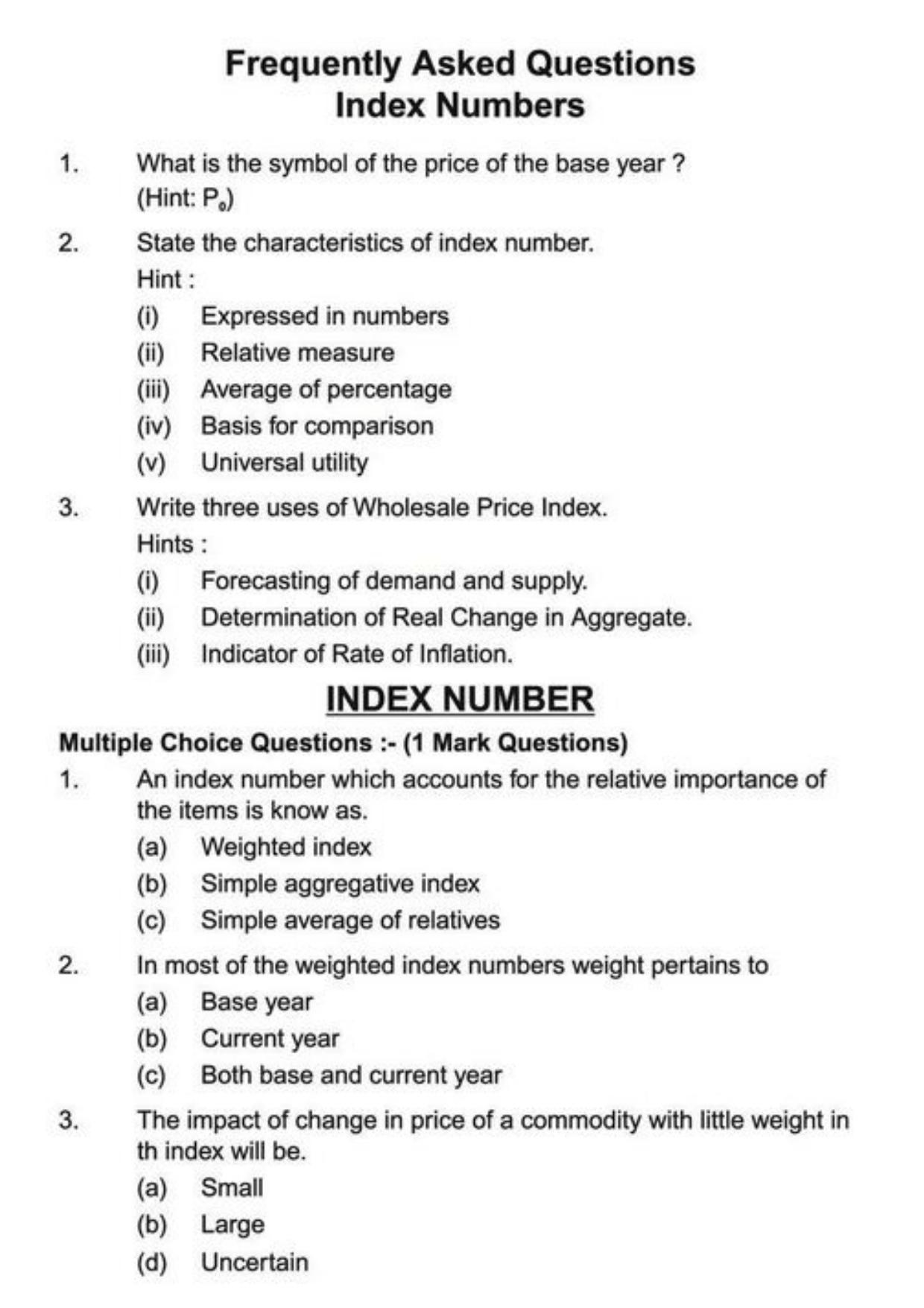 Class 11 Notes, Question & Practice Paper - Economics (Topic 2 (D): Introduction to Index Numbers) - Page 7