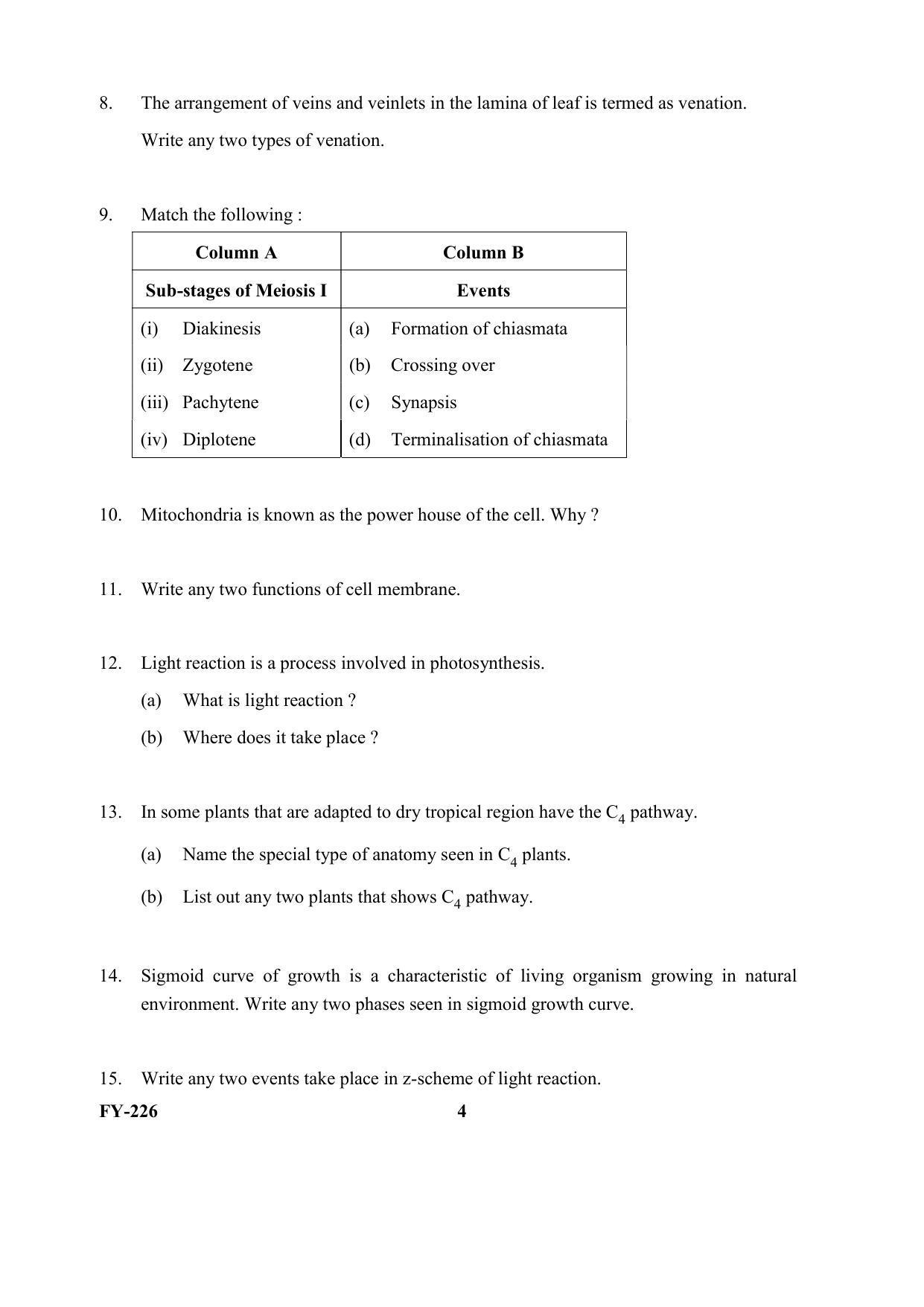 Kerala Plus One 2021 Biology Question Papers - Page 4