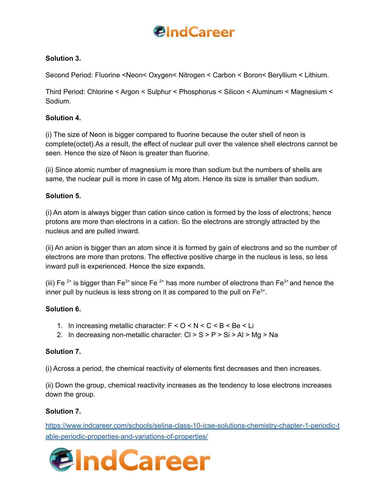 Selina Class 10 ICSE Solutions Chemistry : Chapter 1- Periodic Table, Periodic Properties and Variations of Properties - Page 7