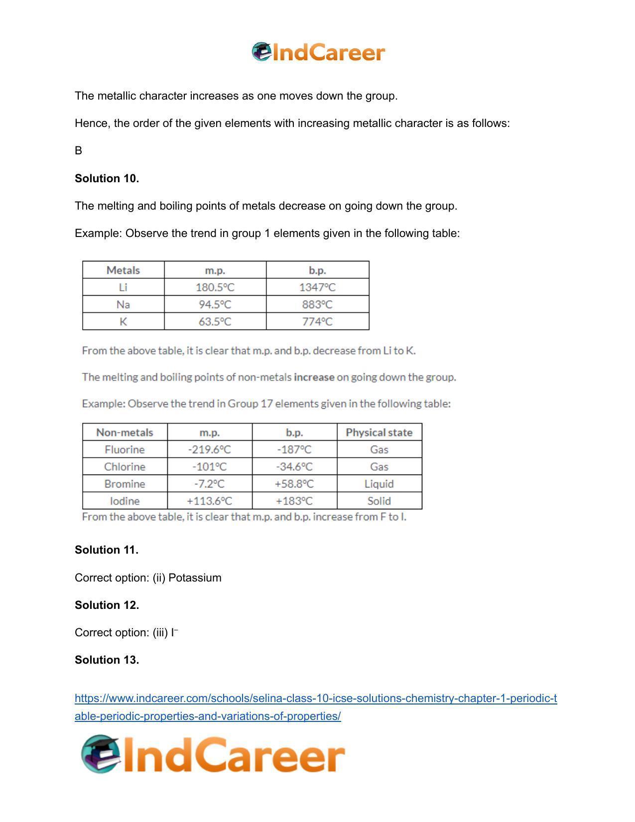 Selina Class 10 ICSE Solutions Chemistry : Chapter 1- Periodic Table, Periodic Properties and Variations of Properties - Page 9