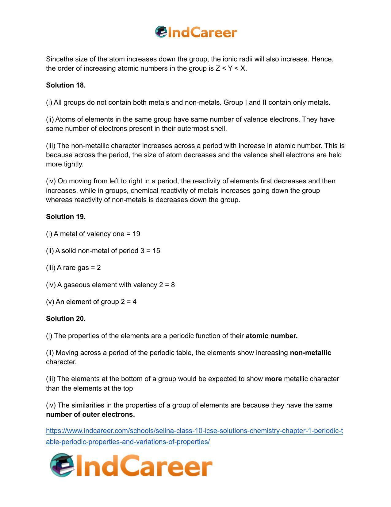 Selina Class 10 ICSE Solutions Chemistry : Chapter 1- Periodic Table, Periodic Properties and Variations of Properties - Page 11