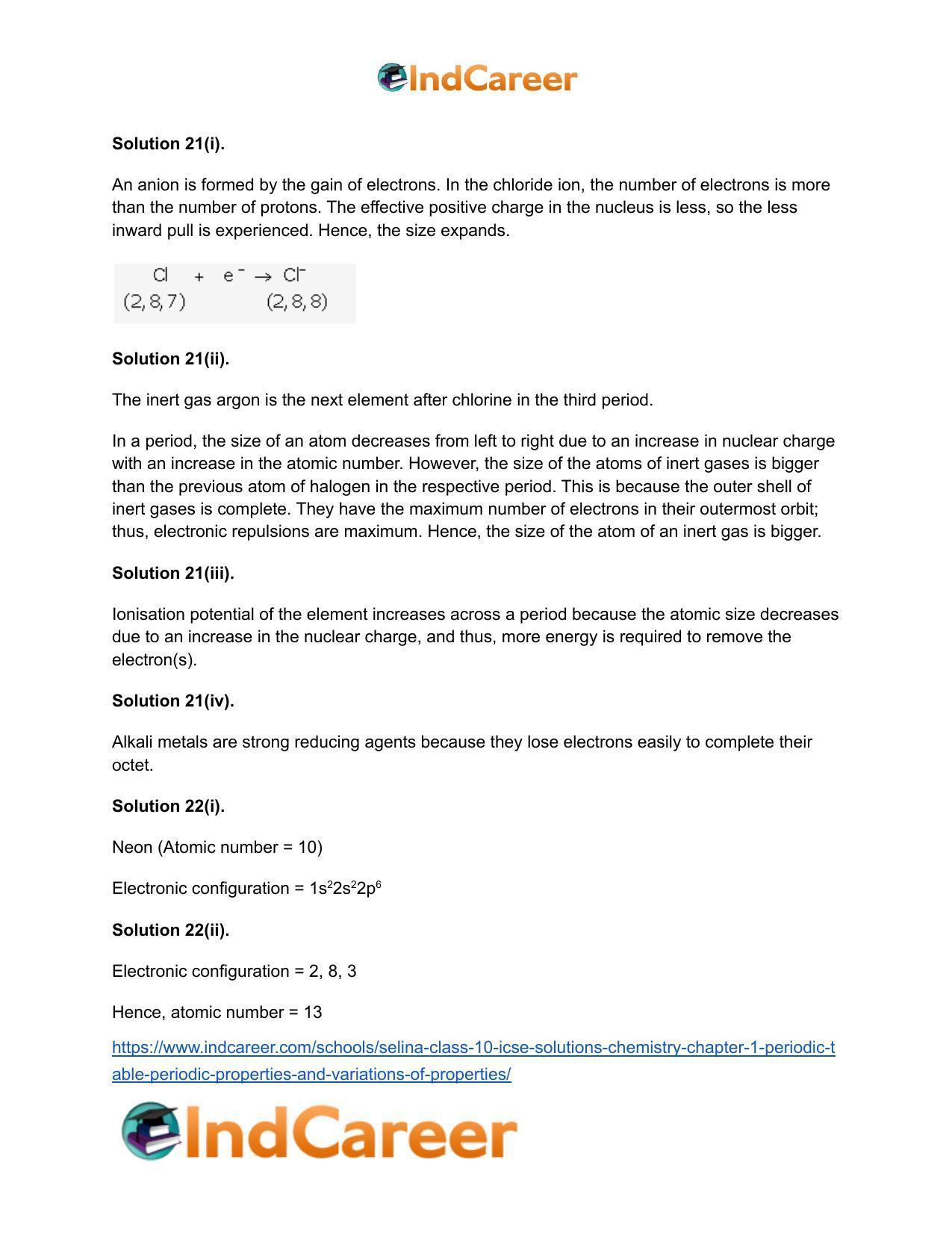 Selina Class 10 ICSE Solutions Chemistry : Chapter 1- Periodic Table, Periodic Properties and Variations of Properties - Page 12