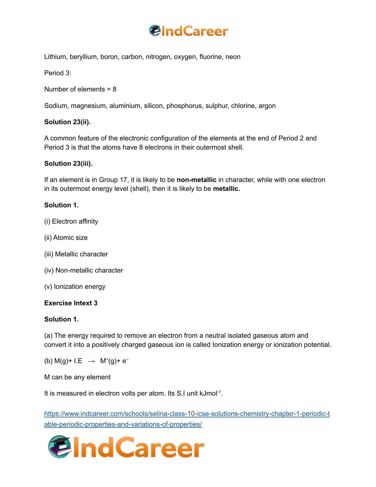 Selina Class 10 ICSE Solutions Chemistry : Chapter 1- Periodic Table, Periodic Properties and Variations of Properties - Page 14