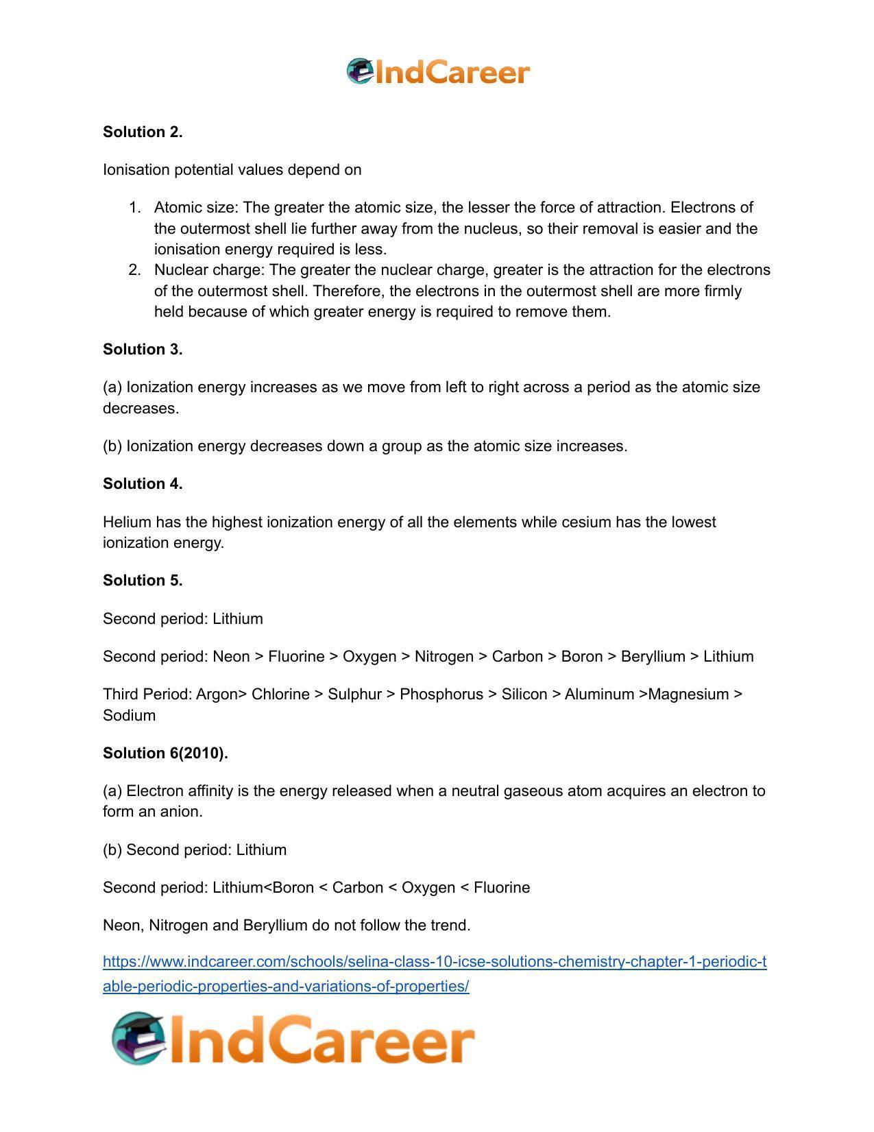 Selina Class 10 ICSE Solutions Chemistry : Chapter 1- Periodic Table, Periodic Properties and Variations of Properties - Page 15