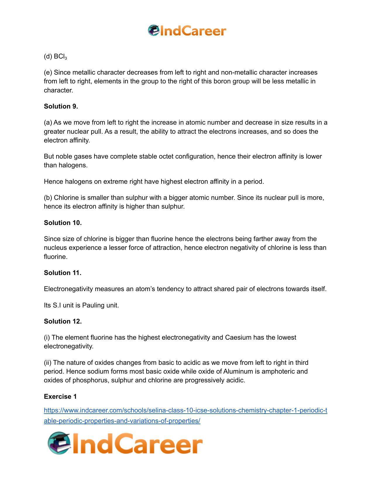 Selina Class 10 ICSE Solutions Chemistry : Chapter 1- Periodic Table, Periodic Properties and Variations of Properties - Page 18