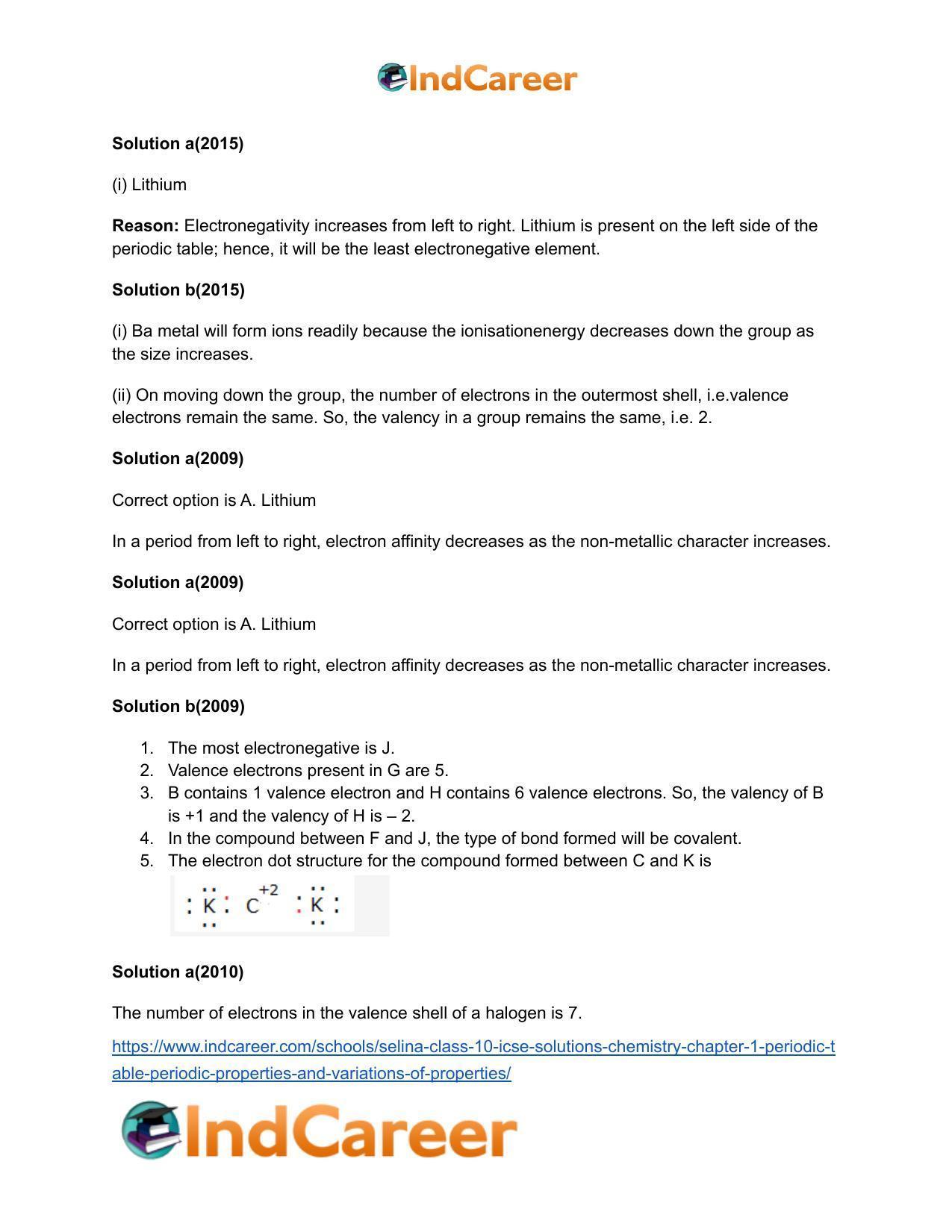 Selina Class 10 ICSE Solutions Chemistry : Chapter 1- Periodic Table, Periodic Properties and Variations of Properties - Page 19
