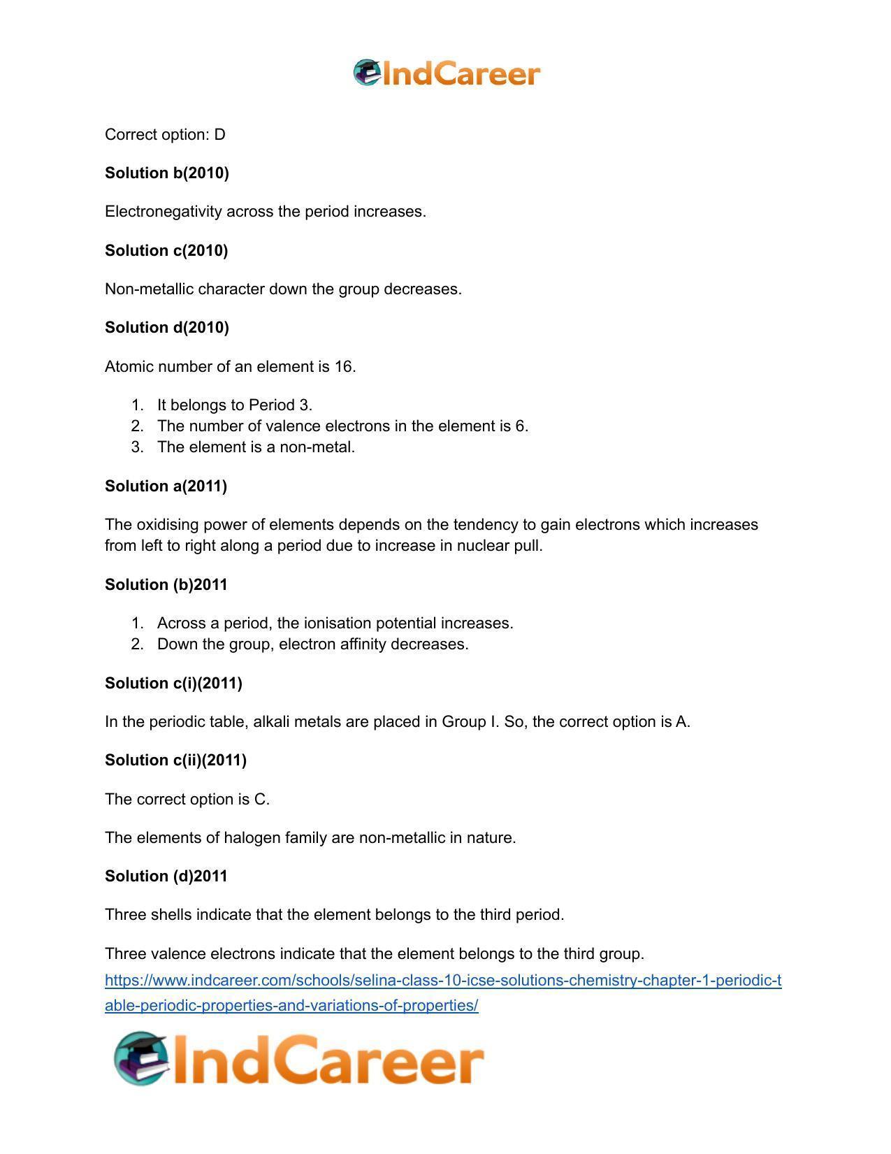 Selina Class 10 ICSE Solutions Chemistry : Chapter 1- Periodic Table, Periodic Properties and Variations of Properties - Page 20