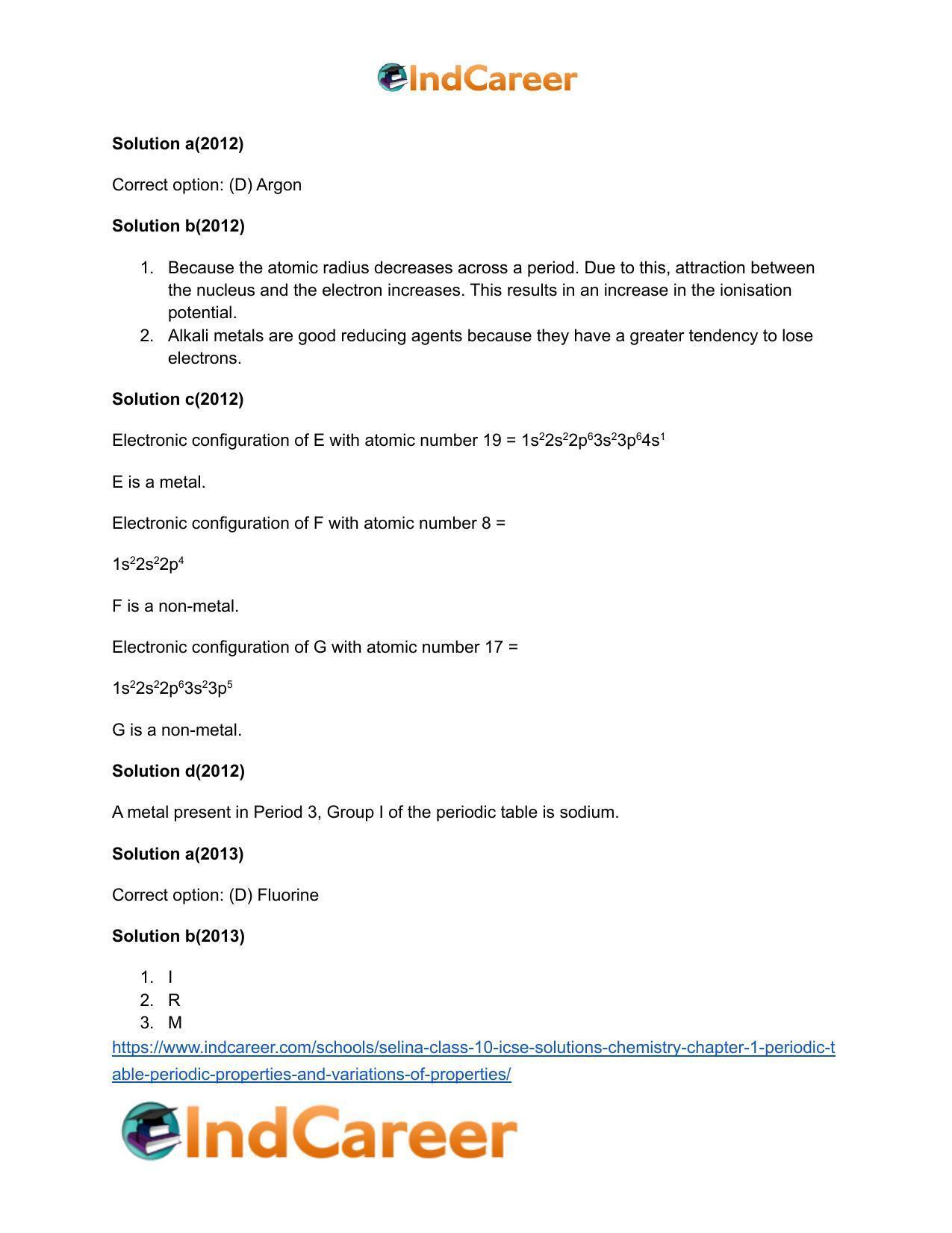 Selina Class 10 ICSE Solutions Chemistry : Chapter 1- Periodic Table, Periodic Properties and Variations of Properties - Page 21