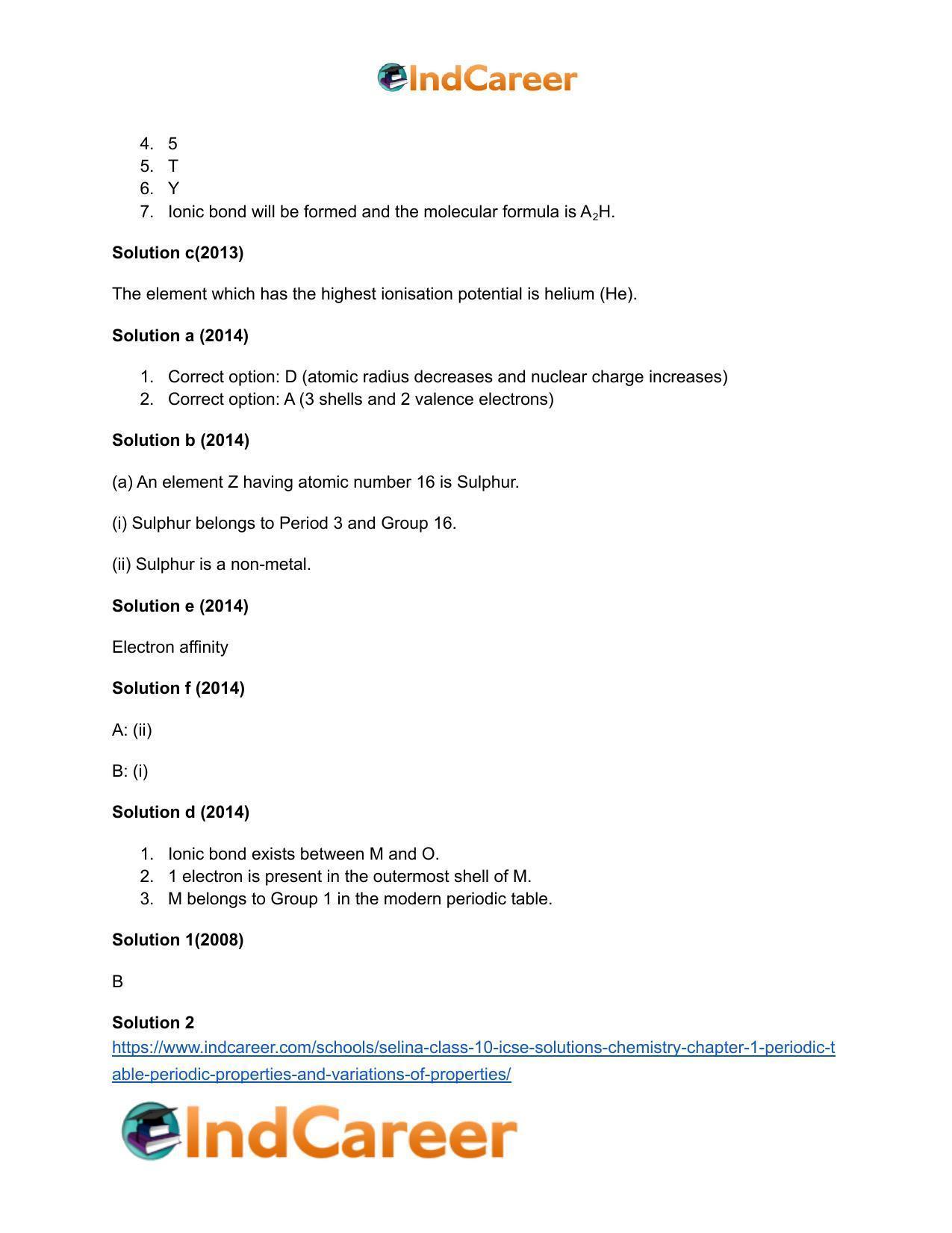 Selina Class 10 ICSE Solutions Chemistry : Chapter 1- Periodic Table, Periodic Properties and Variations of Properties - Page 22