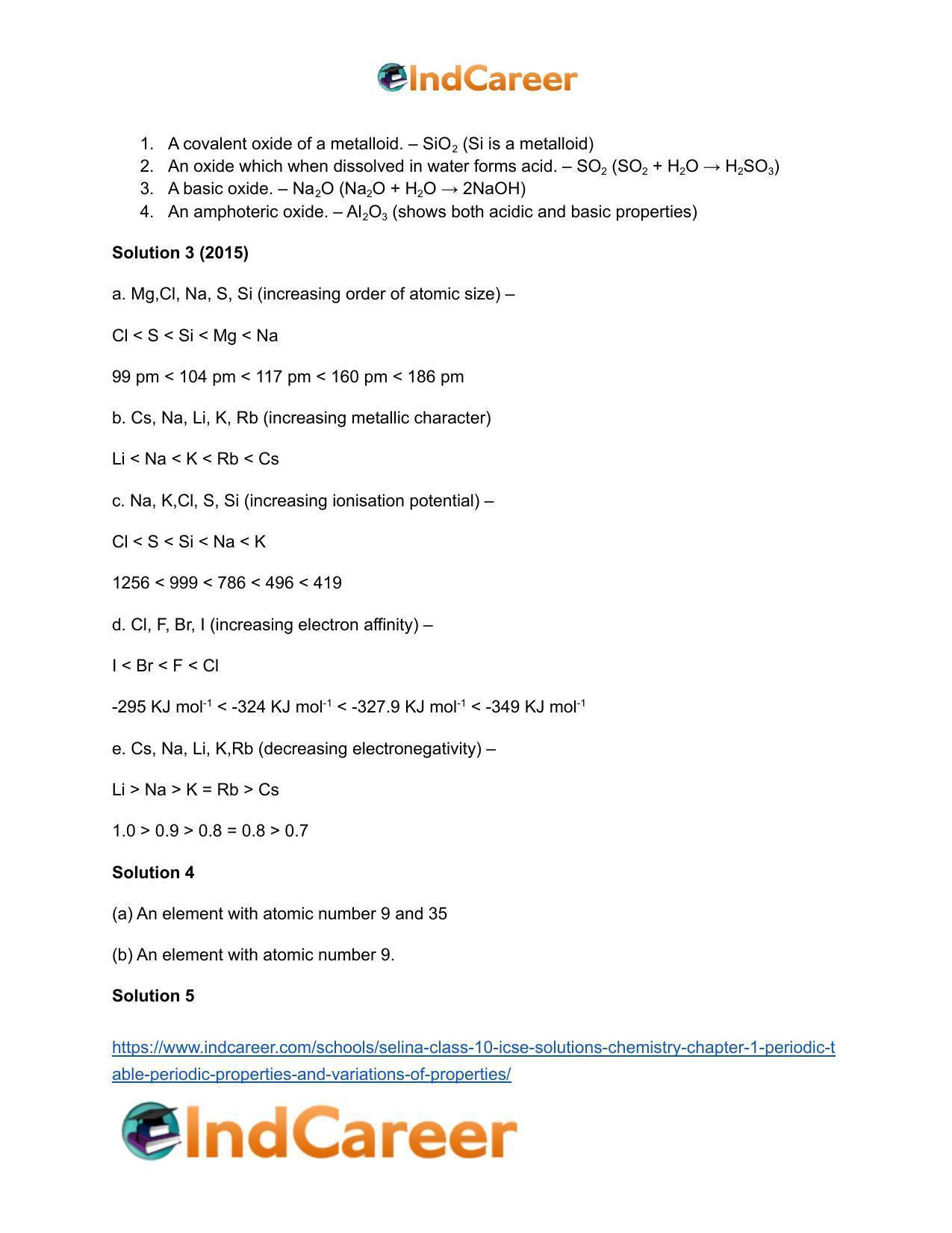 Selina Class 10 ICSE Solutions Chemistry : Chapter 1- Periodic Table, Periodic Properties and Variations of Properties - Page 23