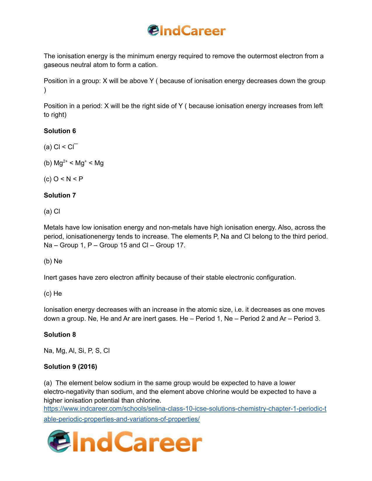Selina Class 10 ICSE Solutions Chemistry : Chapter 1- Periodic Table, Periodic Properties and Variations of Properties - Page 24