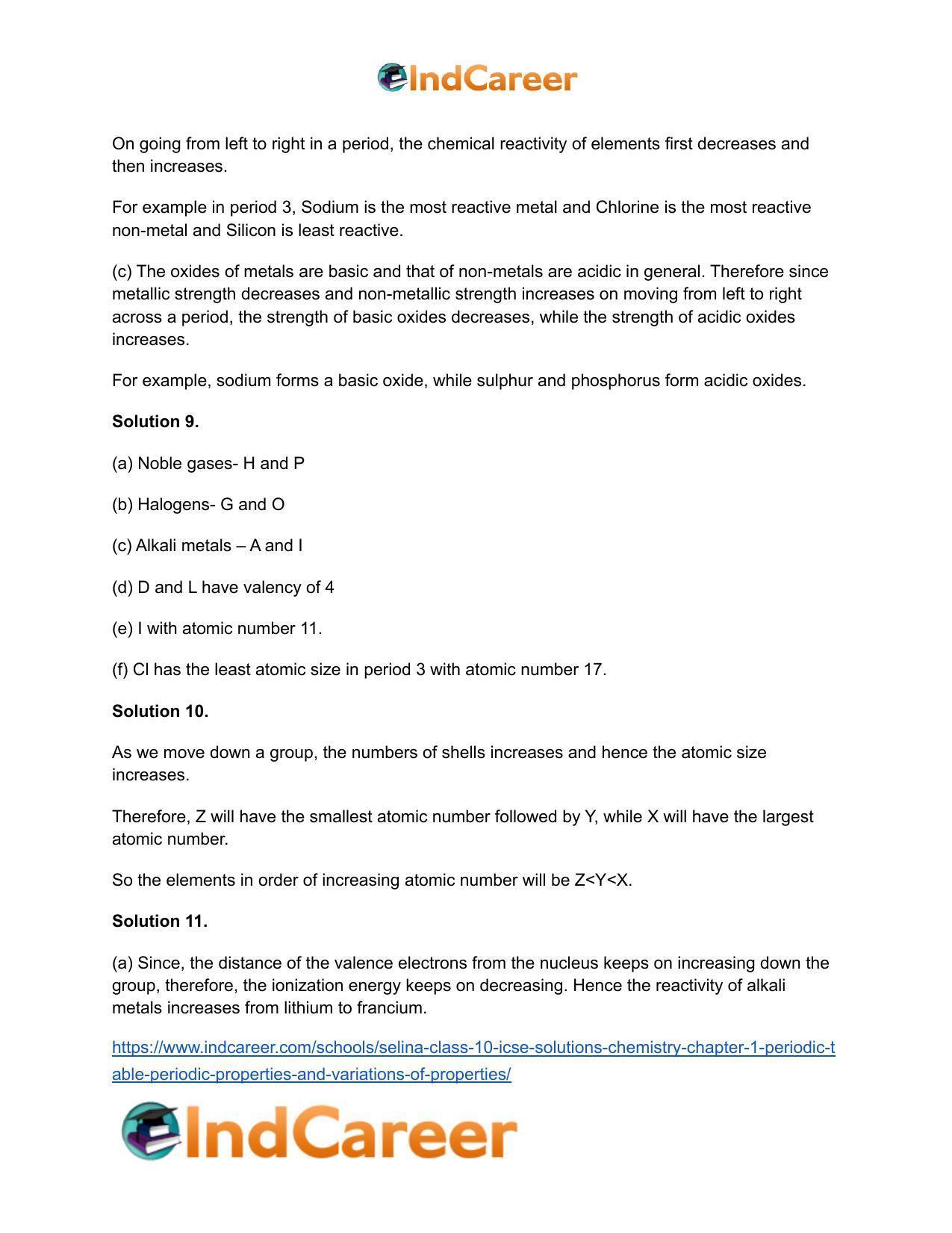 Selina Class 10 ICSE Solutions Chemistry : Chapter 1- Periodic Table, Periodic Properties and Variations of Properties - Page 29