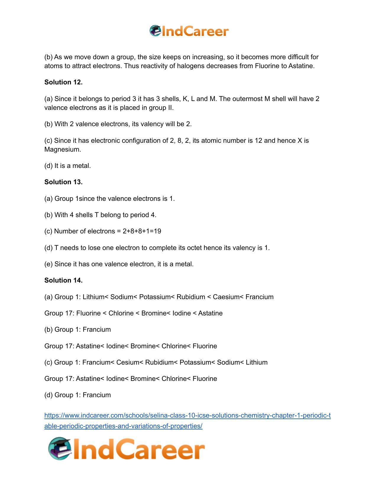 Selina Class 10 ICSE Solutions Chemistry : Chapter 1- Periodic Table, Periodic Properties and Variations of Properties - Page 30
