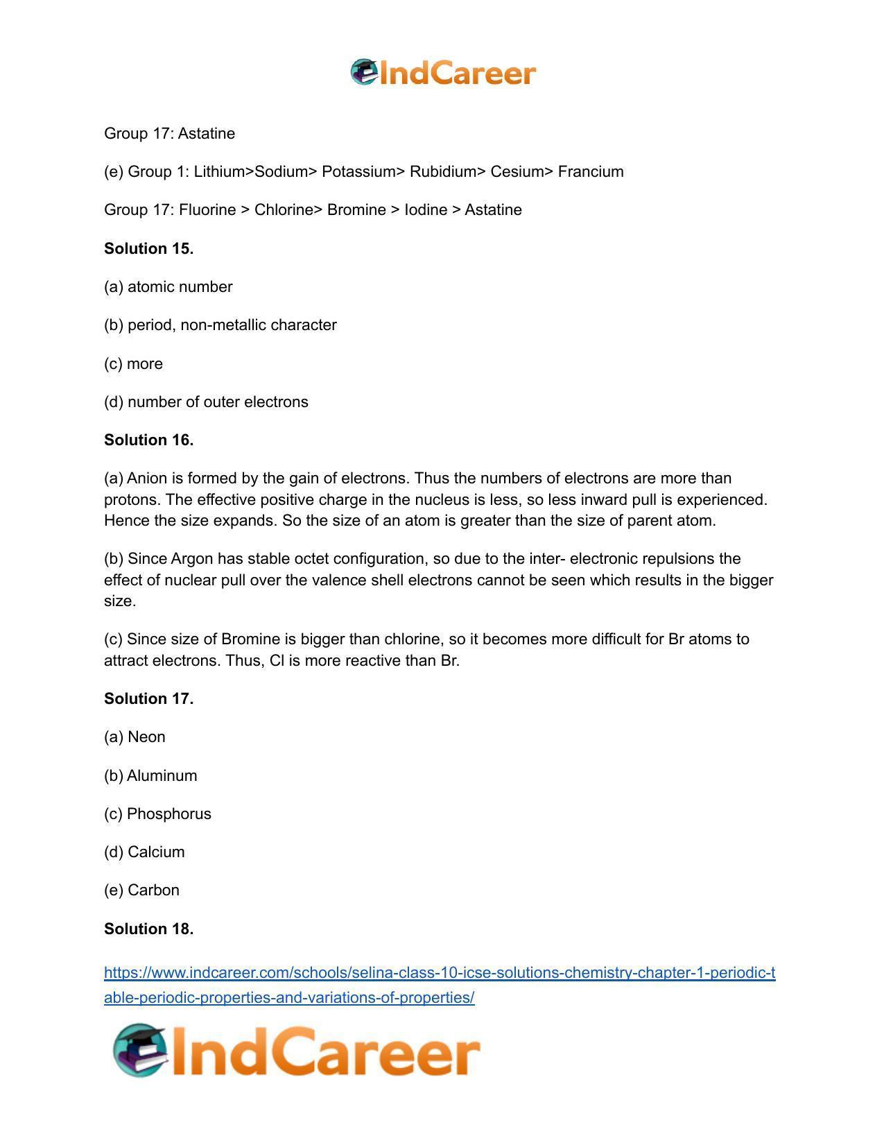 Selina Class 10 ICSE Solutions Chemistry : Chapter 1- Periodic Table, Periodic Properties and Variations of Properties - Page 31