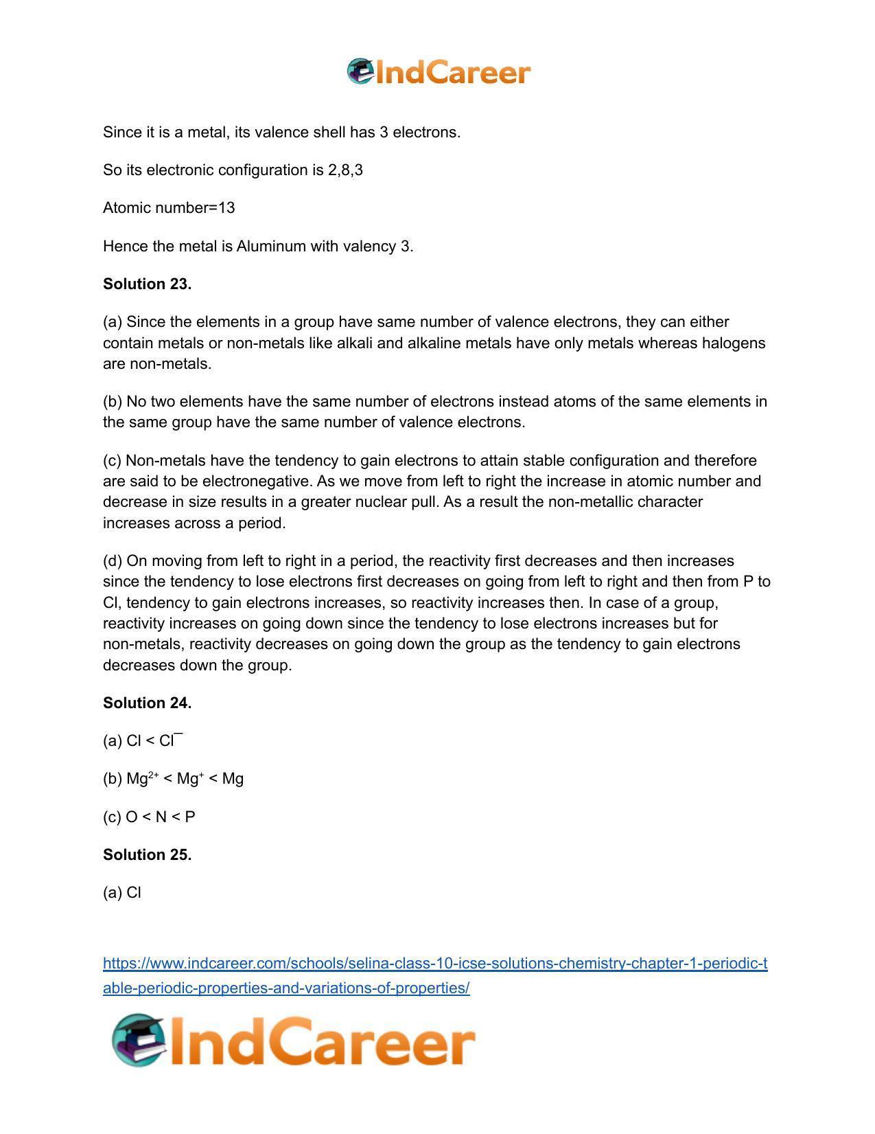 Selina Class 10 ICSE Solutions Chemistry : Chapter 1- Periodic Table, Periodic Properties and Variations of Properties - Page 33