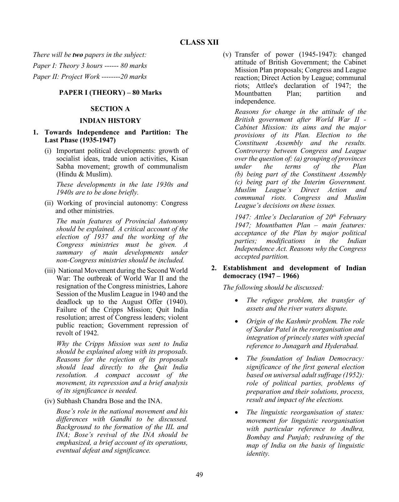 ISC Class XI & XII History Syllabus - Page 6
