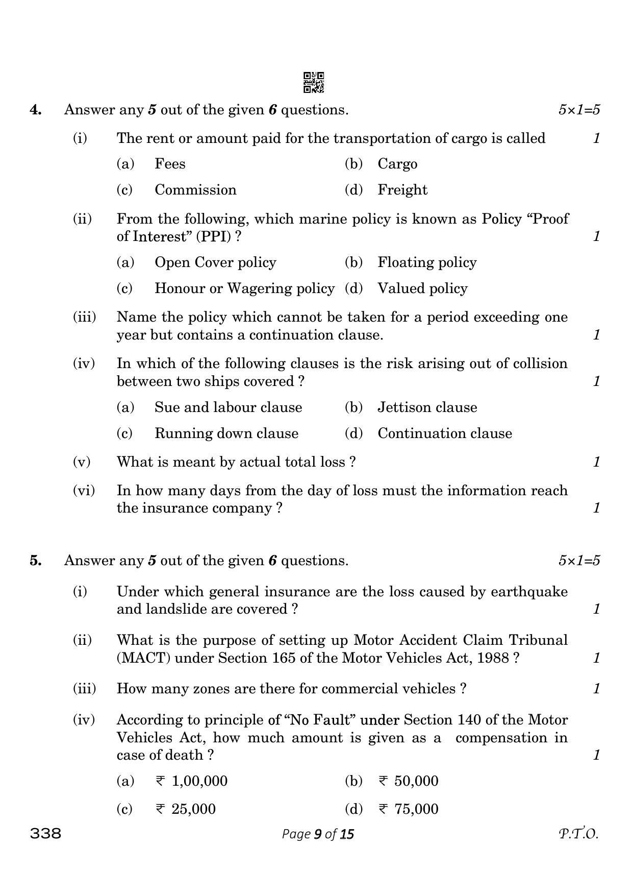 CBSE Class 12 338_Insurance 2023 Question Paper - Page 9