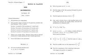 Meghalaya Board (MBOSE) Class 11 Mathematics 2020 Question Paper