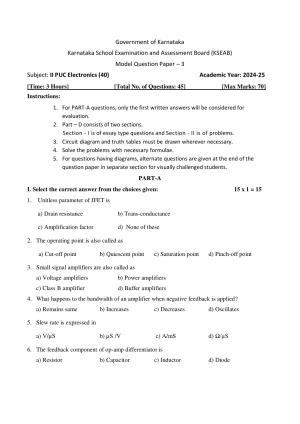 Karnataka II PUC Electronics Model Question Paper III 2025