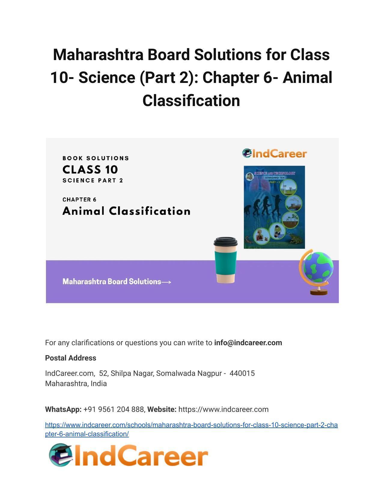 Maharashtra Board Solutions for Class 10- Science (Part 2): Chapter 6- Animal Classification - Page 1