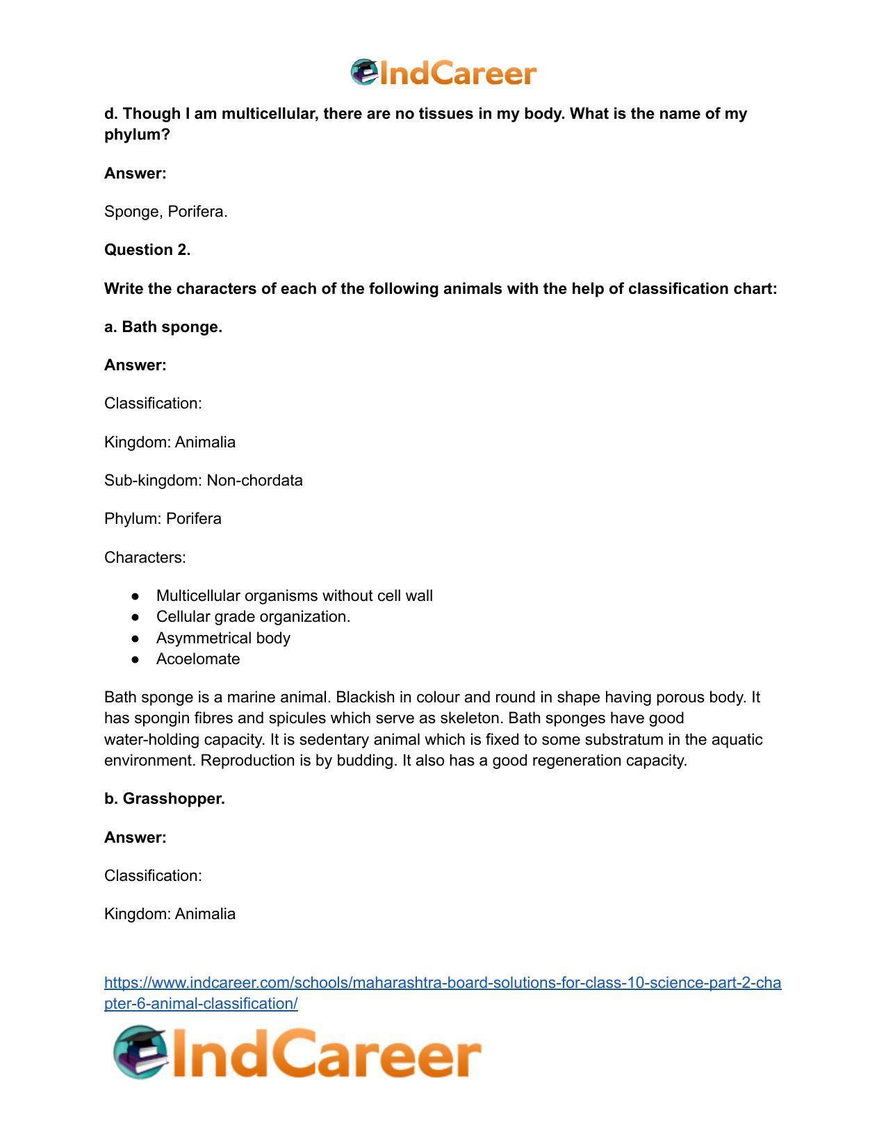 Maharashtra Board Solutions for Class 10- Science (Part 2): Chapter 6- Animal Classification - Page 3
