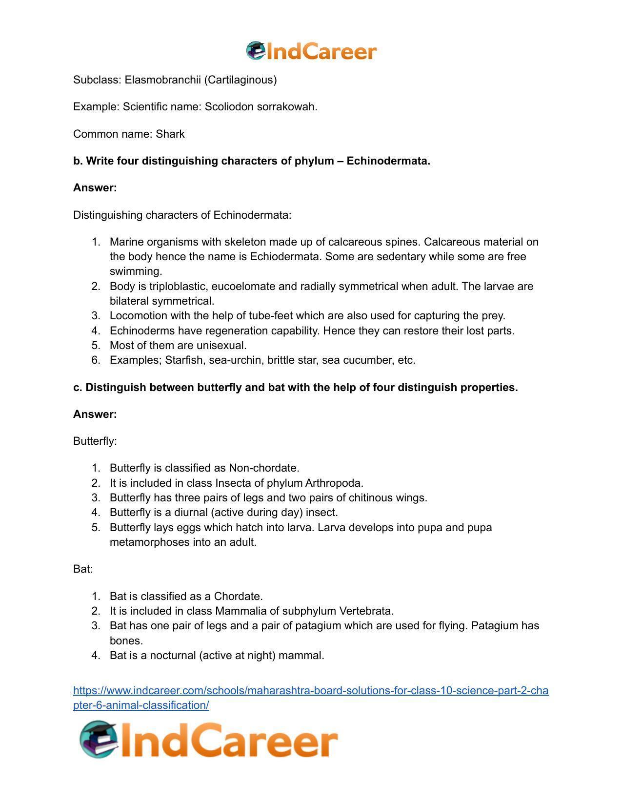 Maharashtra Board Solutions for Class 10- Science (Part 2): Chapter 6- Animal Classification - Page 10