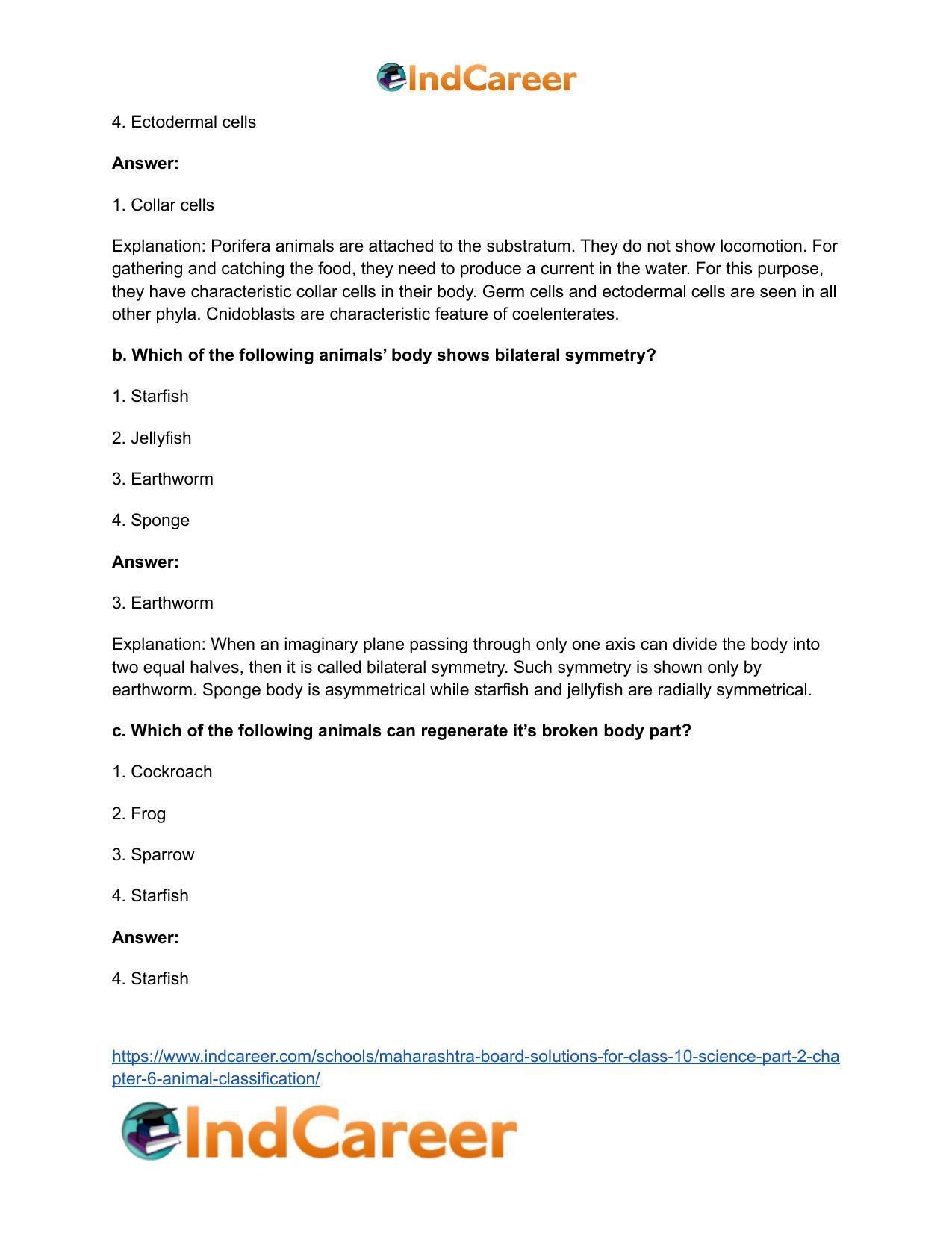 Maharashtra Board Solutions for Class 10- Science (Part 2): Chapter 6- Animal Classification - Page 13