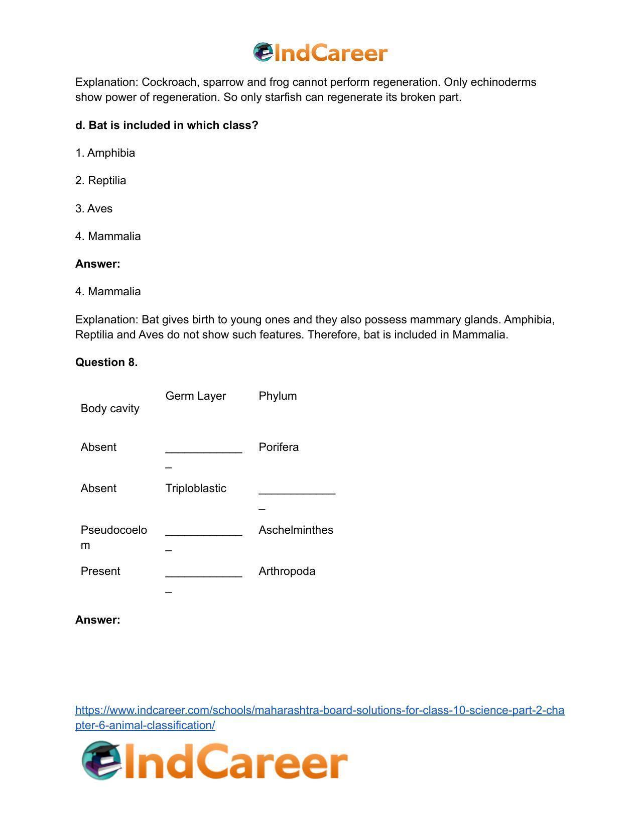 Maharashtra Board Solutions for Class 10- Science (Part 2): Chapter 6- Animal Classification - Page 14