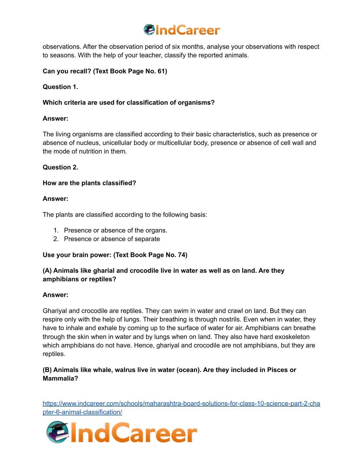 Maharashtra Board Solutions for Class 10- Science (Part 2): Chapter 6- Animal Classification - Page 25
