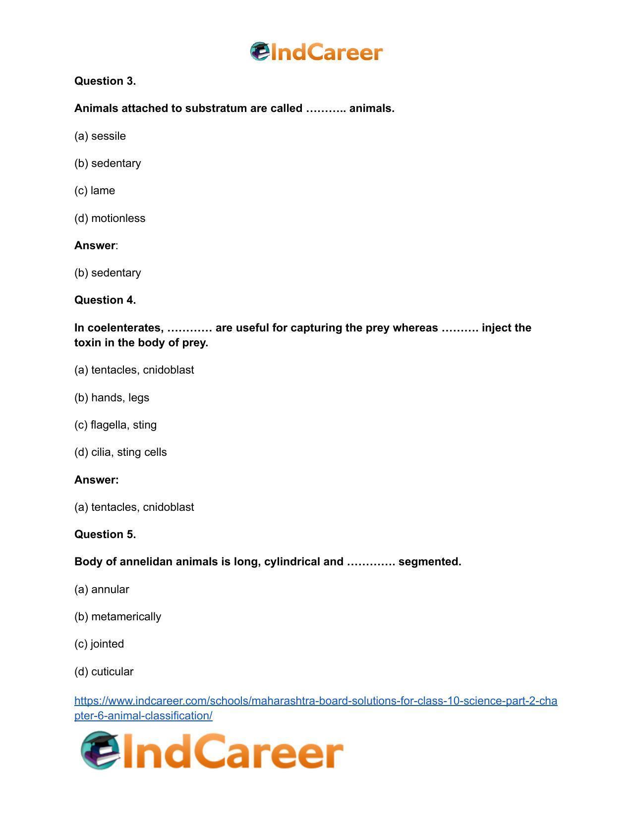 Maharashtra Board Solutions for Class 10- Science (Part 2): Chapter 6- Animal Classification - Page 27