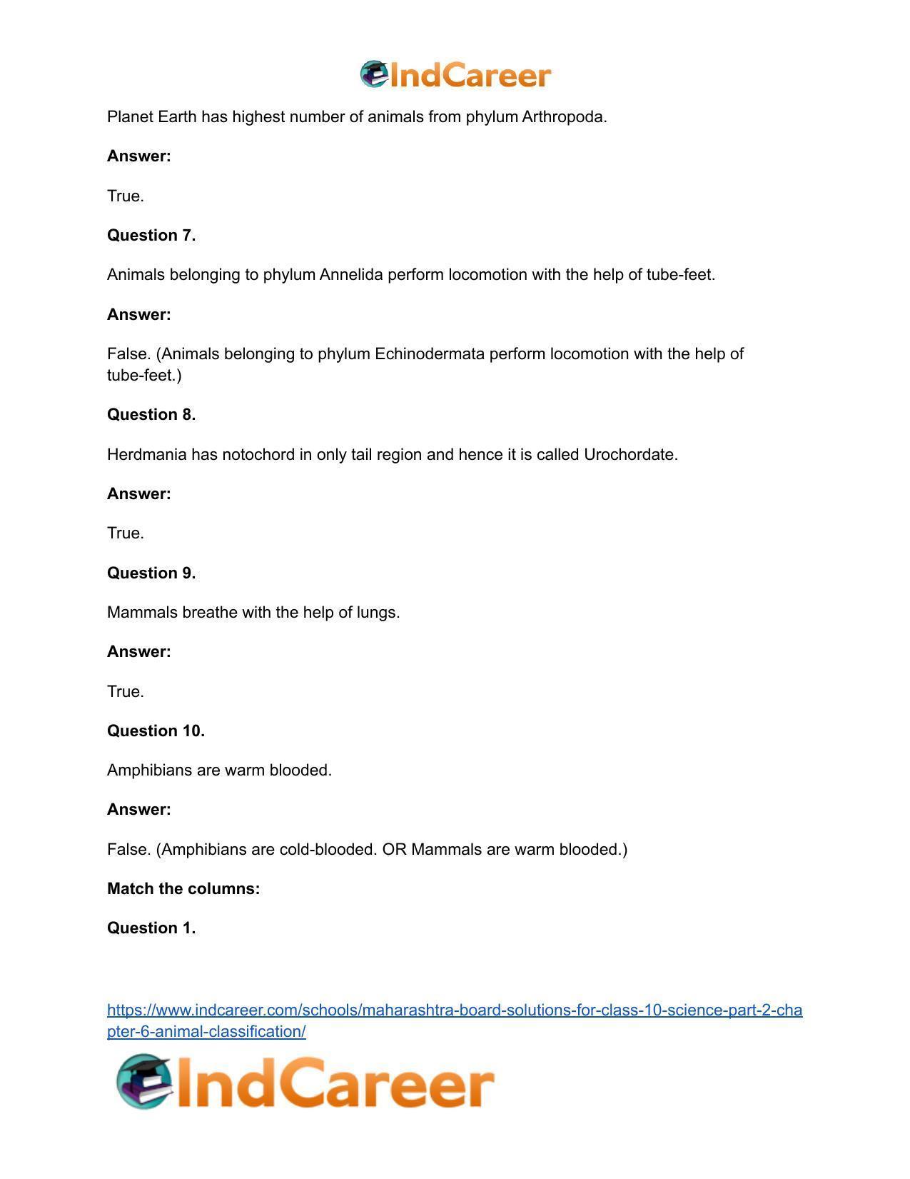 Maharashtra Board Solutions for Class 10- Science (Part 2): Chapter 6- Animal Classification - Page 32