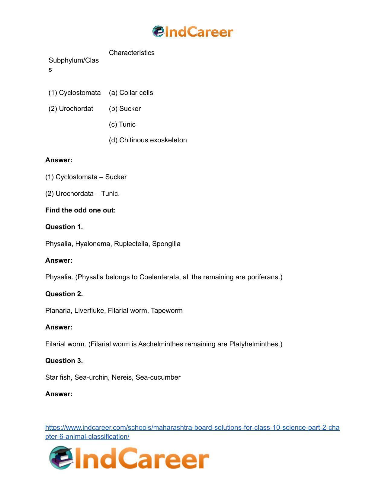 Maharashtra Board Solutions for Class 10- Science (Part 2): Chapter 6- Animal Classification - Page 34