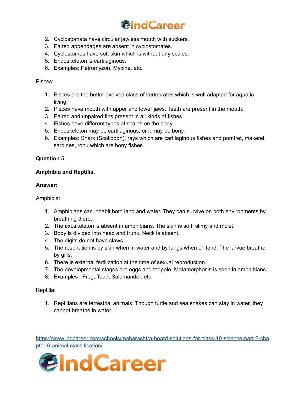 Maharashtra Board Solutions for Class 10- Science (Part 2): Chapter 6- Animal Classification - Page 39