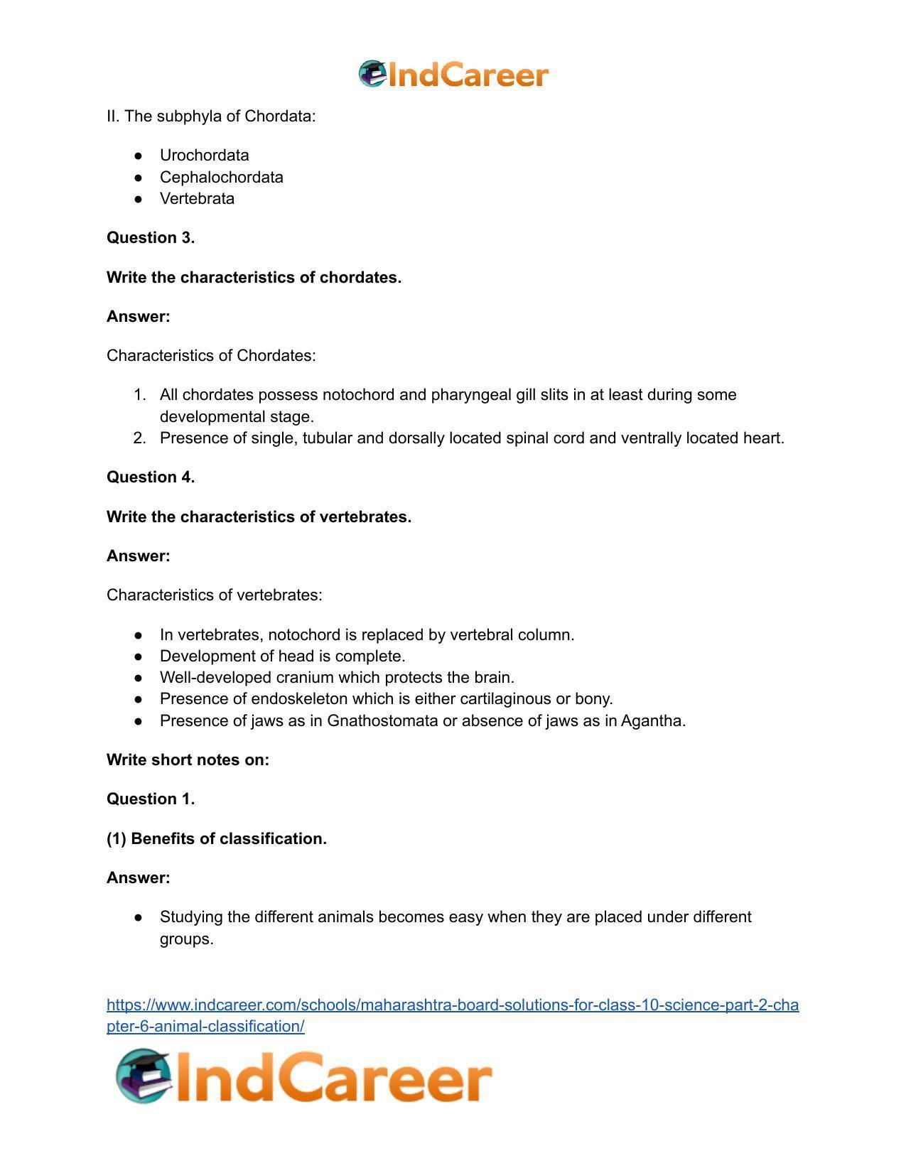 Maharashtra Board Solutions for Class 10- Science (Part 2): Chapter 6- Animal Classification - Page 45
